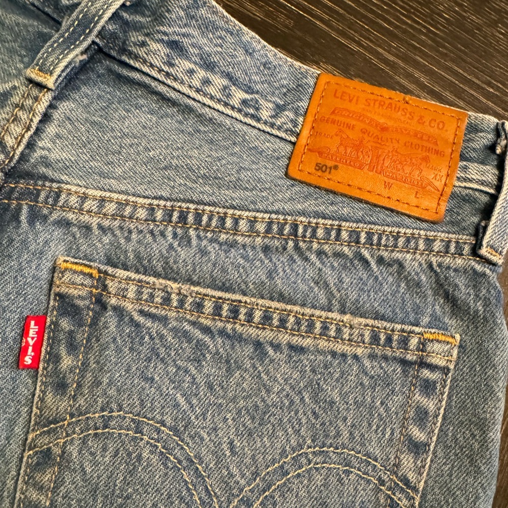 Levi’s 501 Premium shorts Anthropologie Ripped Cutoff Denim shorts button fly 27 - Picture 6 of 9